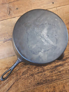 Huge Antique gate-marked unknown #12 skillet. Est 1880’s. Left single spout heat ring bottom w/ pointy handle - Skillet