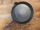 Huge Antique gate-marked unknown #12 skillet. Est 1880’s. Left single spout heat ring bottom w/ pointy handle - Skillet