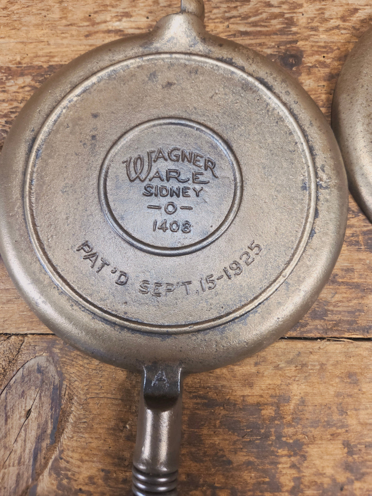 For the eclectic enthusiast!! 1930’s Era Wagner Tall Base Waffle Iron with Nickel Finish Paddles! Really cool patina!