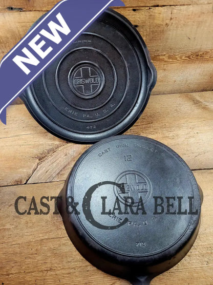 A Unique Combo #12 Large Block Griswold Cast Iron Skillet Lid SET! Priced to Sell Read Description. Needs a good home!