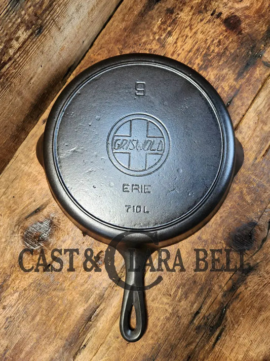 Almost Mint! Early 1910’S Griswold #9 Cast Iron Skillet Large Block Slant Logo ’Erie ’ 710