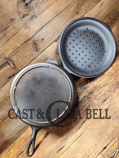 Amazing And Tough To Find! Early 1900’S Lodge #10 Three Notch Deep Skillet With Lid. Very