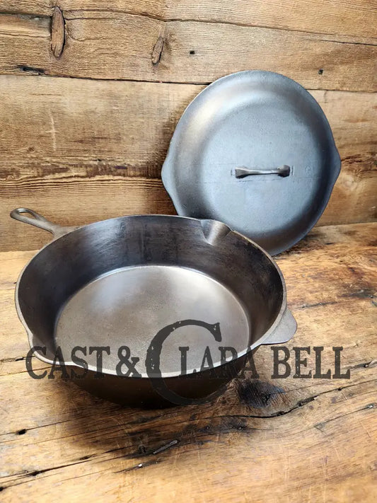 Amazing And Tough To Find! Early 1900’S Lodge #10 Three Notch Deep Skillet With Lid. Very