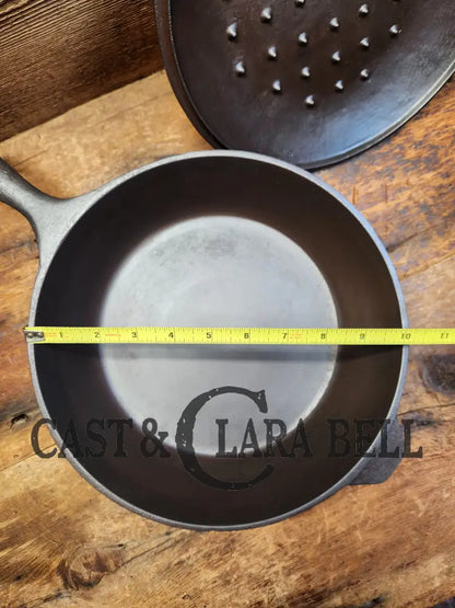 Amazing! Early 1900’S Lodge #8 Single Notch Deep Skillet With Raised Lid. Raised G On Assist Tab.