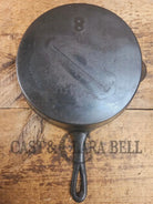 Antique gate-marked unknown #8 skillet. Est 1880’s. Left single spout heat ring bottom w/ semi fancy handle Skillet