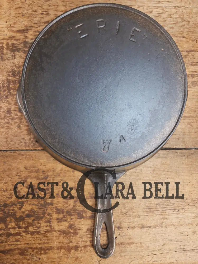 Awesome! 1890’s Griswold ERIE 2nd Series #7 Skillet with Heat Ring and Maker’s Mark Flower and nickel finish! Don’t