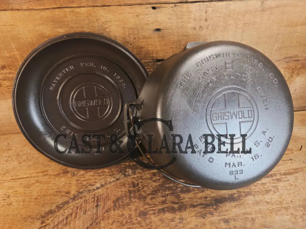Awesome! 1920’s Griswold #8 Tite-Top Cast Iron Dutch Oven 833 A and high dome matching Griswold Lid 2551 - Dutch Ovens