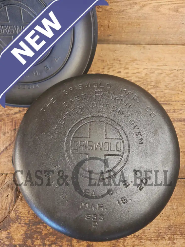 Awesome! 1920’s Griswold #8 Tite-Top Cast Iron Dutch Oven 833 D and high dome matching Griswold Lid 2551 A - Dutch