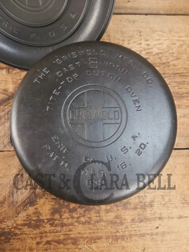 Awesome! 1920’s Griswold #8 Tite-Top Cast Iron Dutch Oven 833 F and high dome matching Griswold Lid 2551 Dutch Ovens