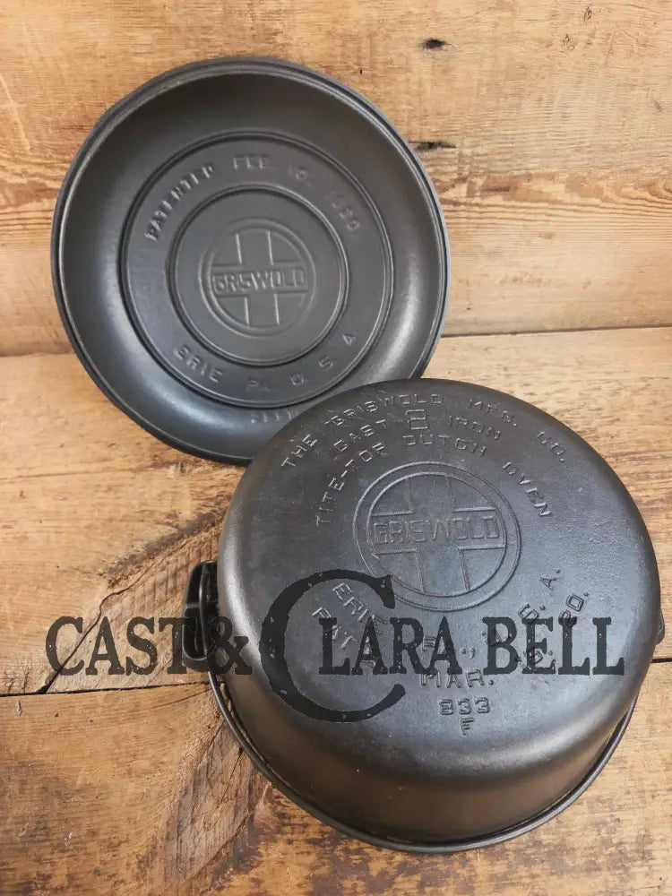 Awesome! 1920’s Griswold #8 Tite-Top Cast Iron Dutch Oven 833 F and high dome matching Griswold Lid 2551 Dutch Ovens