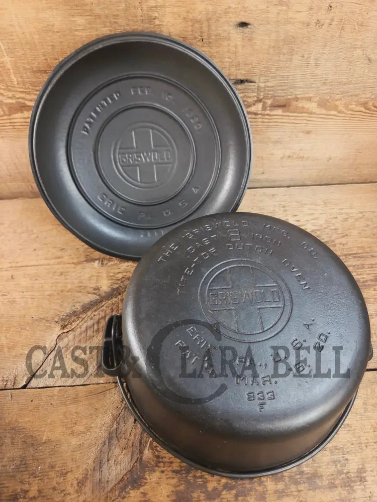 Awesome! 1920’s Griswold #8 Tite-Top Cast Iron Dutch Oven 833 F and high dome matching Griswold Lid 2551 Dutch Ovens