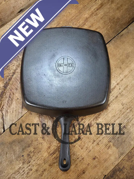 Awesome BIG Griswold (Wagner made) Square Cast Iron Skillet with Small Block Logo and Smooth Bottom ’57’ Skillet