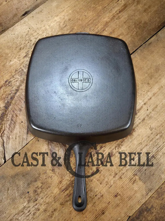 Awesome BIG Griswold (Wagner made) Square Cast Iron Skillet with Small Block Logo and Smooth Bottom ’57’ Skillet