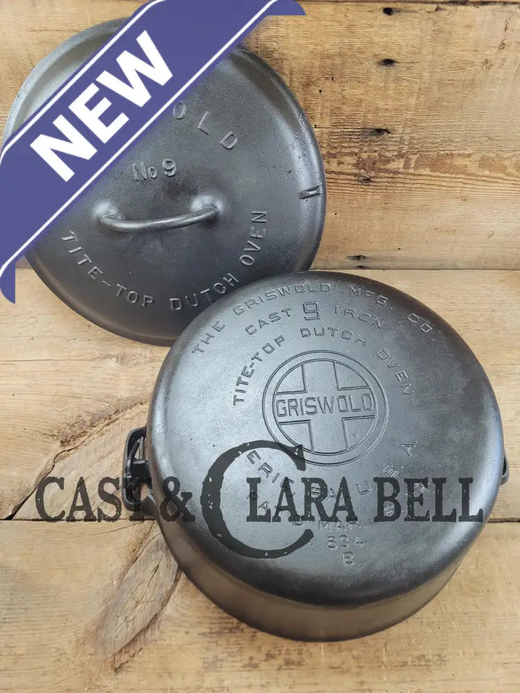 Awesome dutch oven fully marked! 1920’s Griswold No. 9 Tite-Top Cast Iron Dutch Oven 834 B. low dome Lid 2552