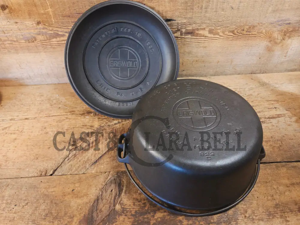 Awesome! 1920’s Griswold #8 Tite-Top Cast Iron Dutch Oven 833 D and high dome matching Griswold Lid 2551 A - Dutch