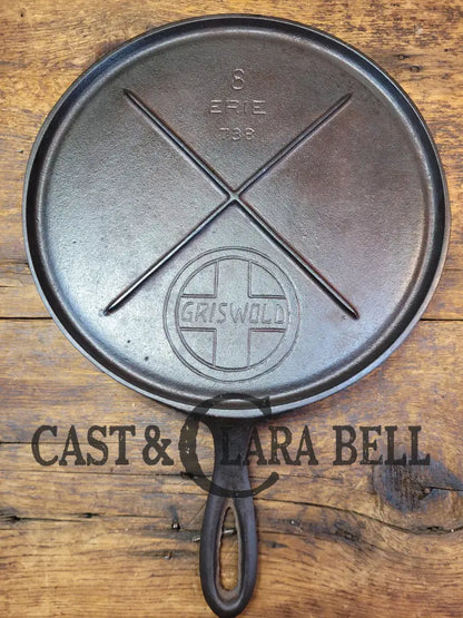 Awesome Single Serve Piece! Lightweight Early 1920 Griswold Slant Logo Vintage Griddle #8 Erie 738.