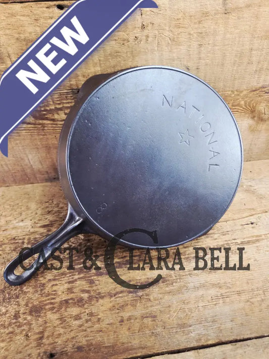 Awesome! Wagner made National #8 Cast Iron Skillet. Shallow wall skillet similar to Griswold Victor and Iron Mountain