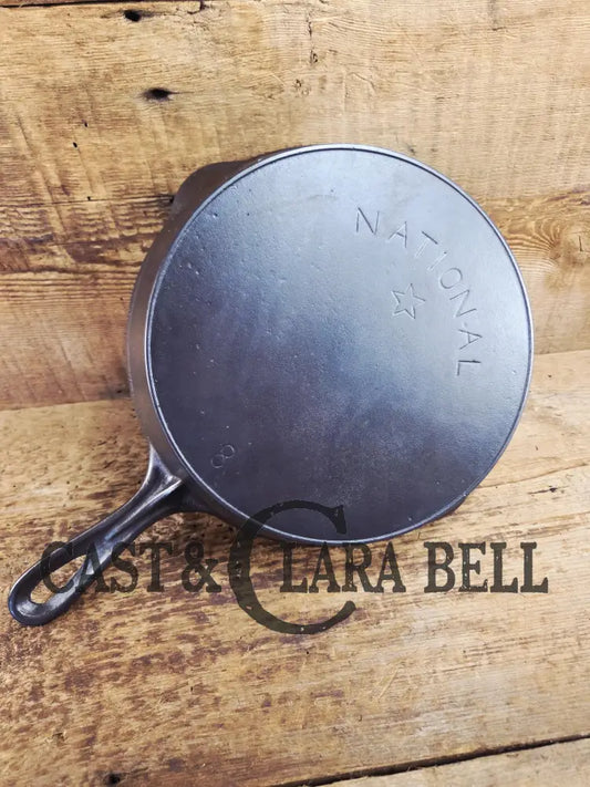 Awesome! Wagner made National #8 Cast Iron Skillet. Shallow wall skillet similar to Griswold Victor and Iron Mountain