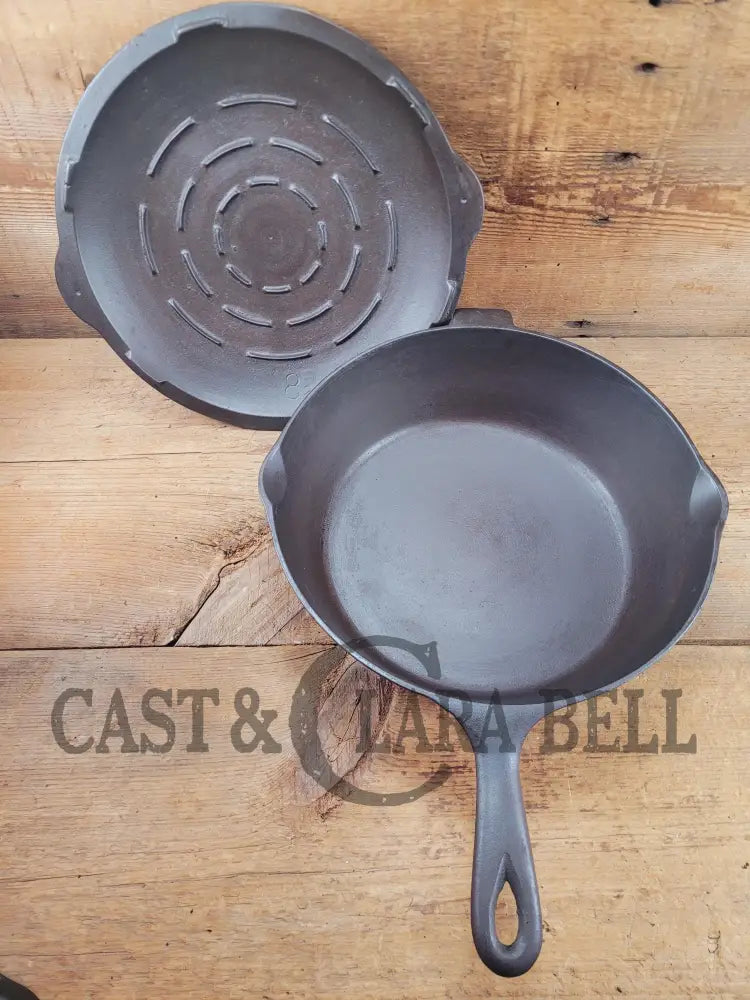 Beautiful! 1920’S Chicago Hardware Foundry #8 Diamond ’B’ Chicken Fryer. Matching 8 1/2 C Lid