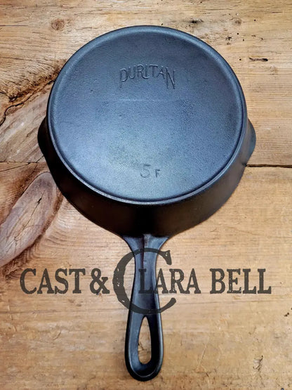 Beautiful! 1920’S Favorite Made Puritan No. 5 Cast Iron Skillet W Heat Ring! Unique Handle Style.