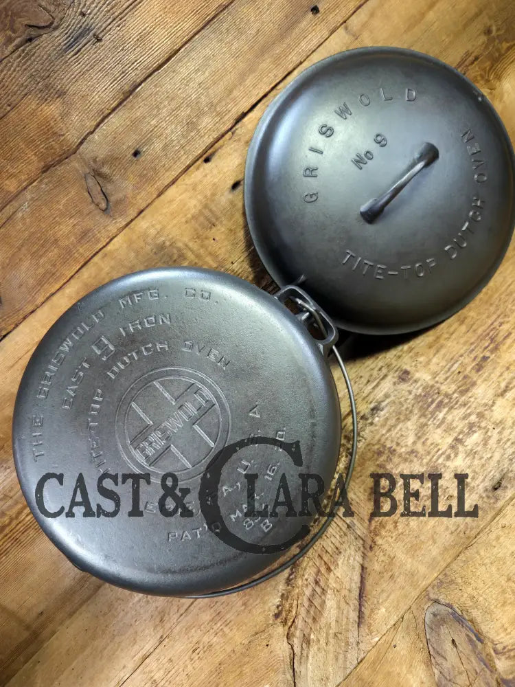 Beautiful 1920’s Griswold No. 9 Tite-Top Dutch Oven with Block Logo p/n 834 B Block Logo lid 2552 A. PERFECT for stews