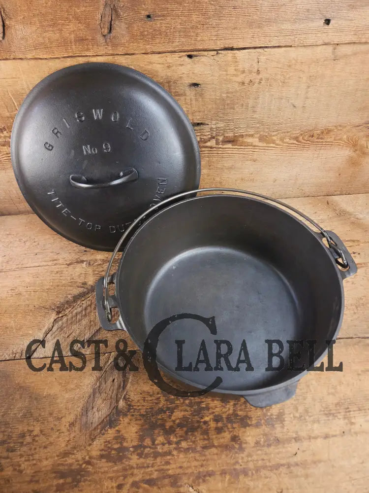 Beautiful 1920’s Griswold No. 9 Tite-Top Dutch Oven with Block Logo p/n 834 B Block Logo lid 2552. PERFECT for stews