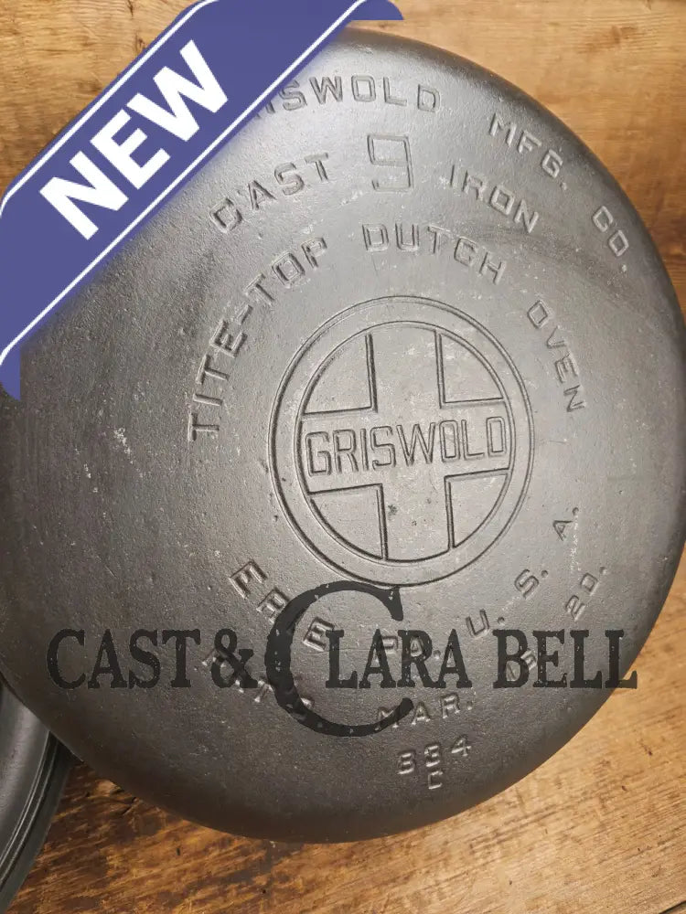 Beautiful 1920’s Griswold No. 9 Tite-Top Dutch Oven with Block Logo p/n 834 C Block Logo lid 2552. PERFECT for stews