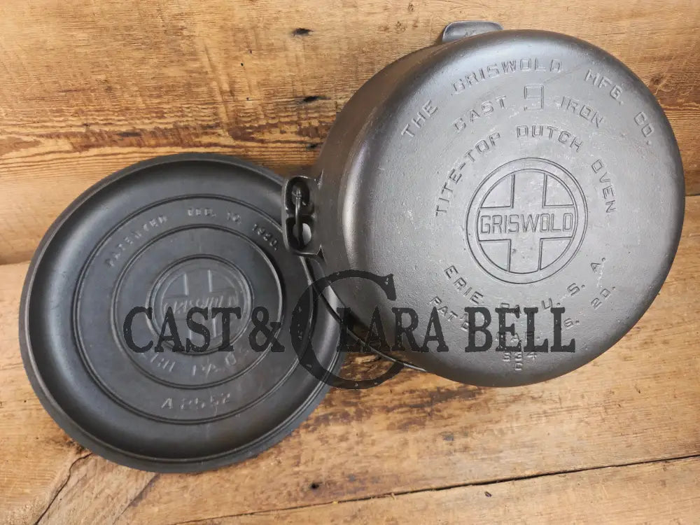 Beautiful 1920’s Griswold No. 9 Tite-Top Dutch Oven with Block Logo p/n 834 C Block Logo lid 2552. PERFECT for stews