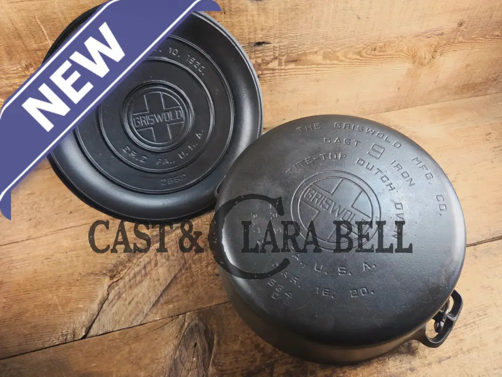 Beautiful 1920’s Griswold No. 9 Tite-Top Dutch Oven with Block Logo p/n 834 Block Logo lid 2552. PERFECT for stews