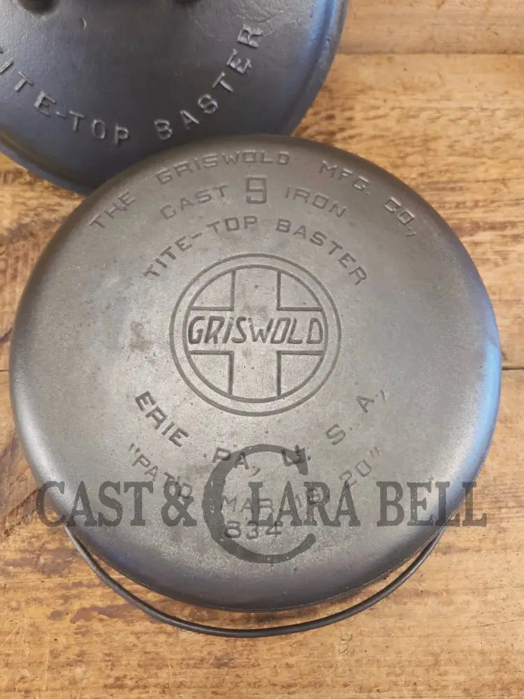 Beautiful 1920’s Griswold No. 9 Tite-Top Dutch Oven with Slant Logo p/n 834 Slant Logo lid 2552. PERFECT for stews