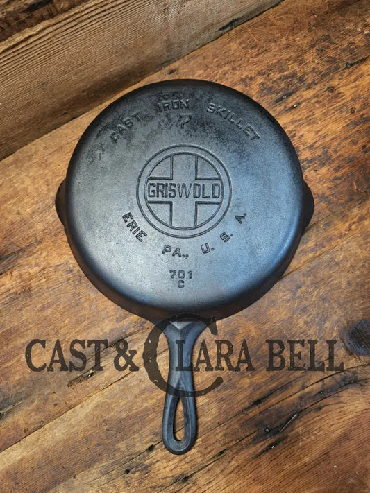 Beautiful! 1930’S Griswold #7 Cast Iron Skillet W Large Block Logo Smooth Bottom 701 C