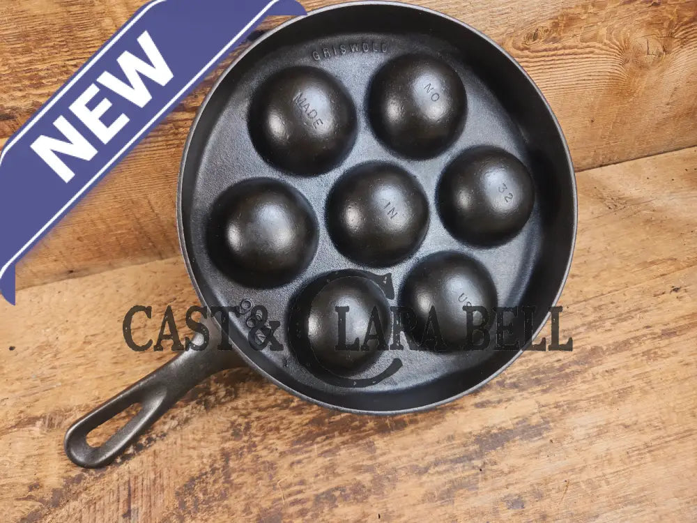 Beautiful early Griswold No. 32 Cast Iron Aebleskiver 962. Awesome poached eggs! Skillet