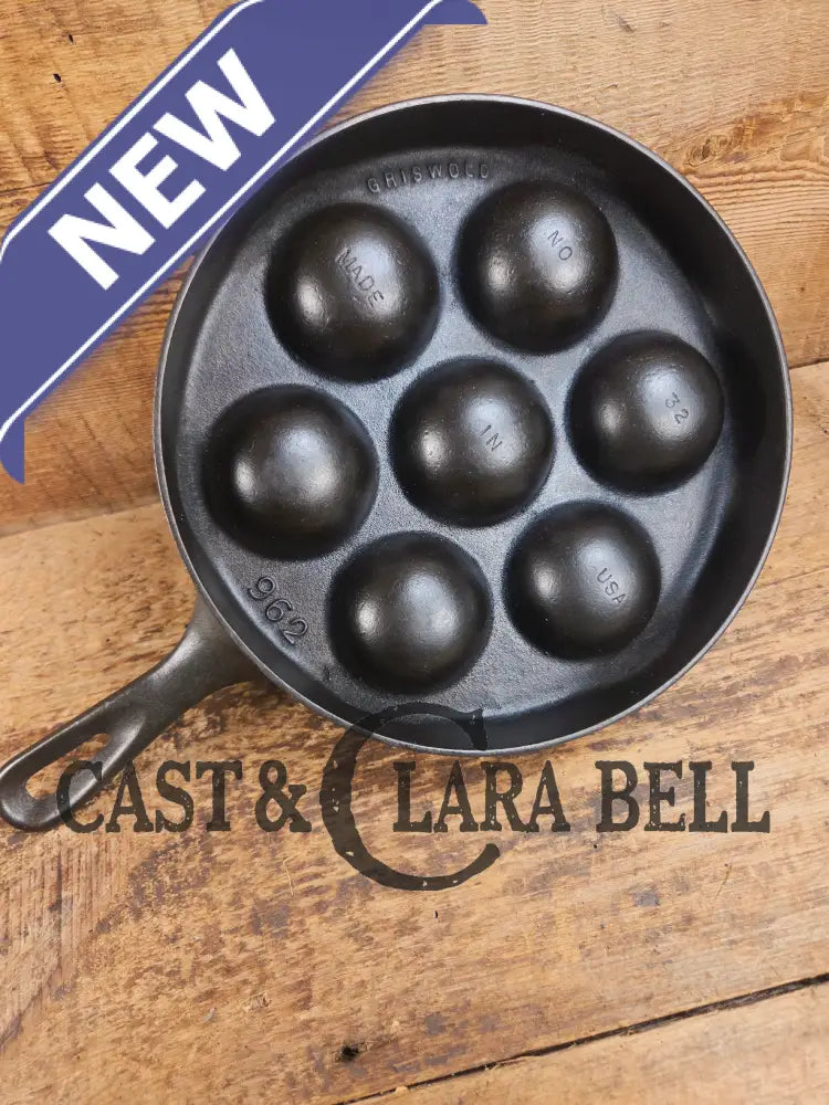Beautiful early Griswold No. 32 Cast Iron Aebleskiver 962. Awesome poached eggs! Skillet