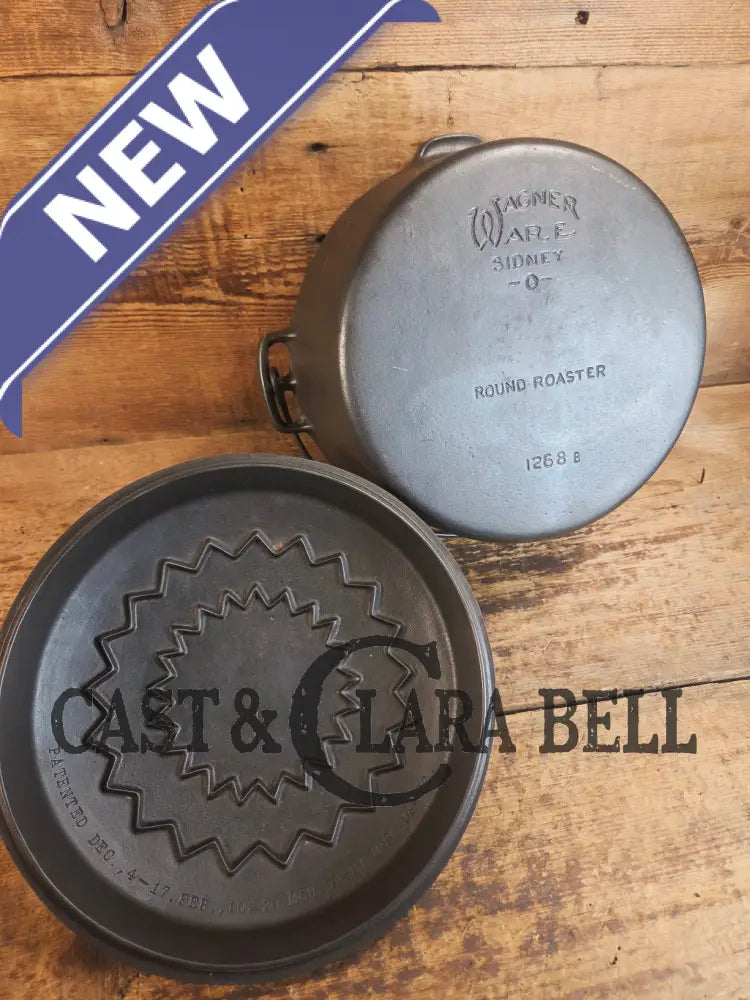 Beautiful & elegant! 1930’s Wagner Ware #8 Drip Drop Round Roaster #1268 w/ Sawtooth Lid p/n 1268 A. Raised Letter lid