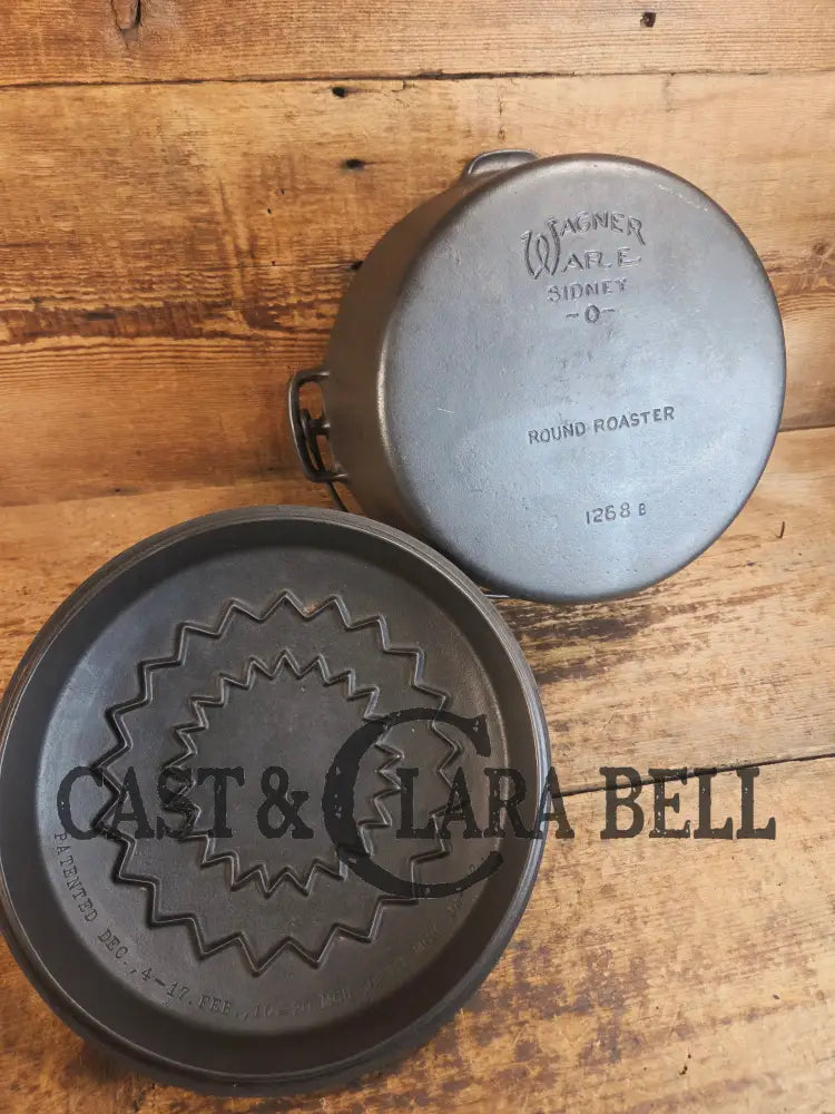 Beautiful & elegant! 1930’s Wagner Ware #8 Drip Drop Round Roaster #1268 w/ Sawtooth Lid p/n 1268 A. Raised Letter lid