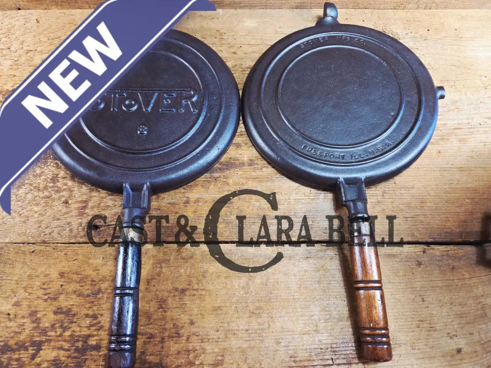 Beautiful Illinois made 1920’s Stover No. 8 Waffle Iron w/ HTF Tall Base! Original wood handles Waffle Iron