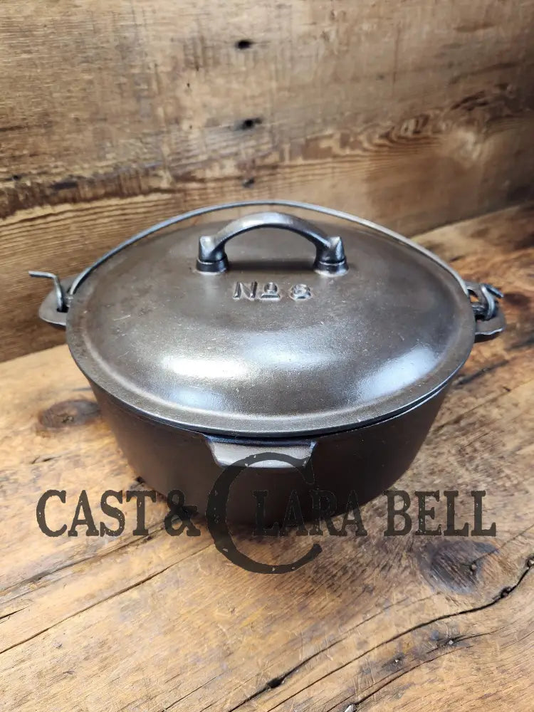 Beautiful! Martin Stove & Range No. 8 Dutch Oven With Hamburger Logo And Matching Lid! Fully