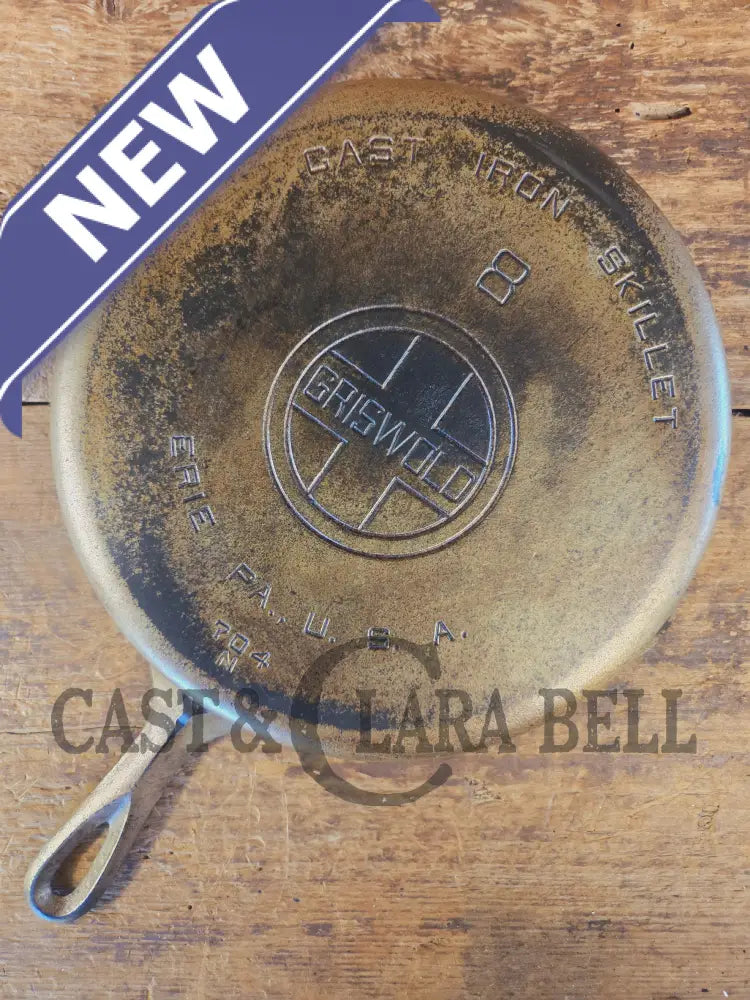 Beautiful patina! 1920’s Griswold #8 Skillet with Large Block Logo and Smooth Bottom 704 N - Skillet