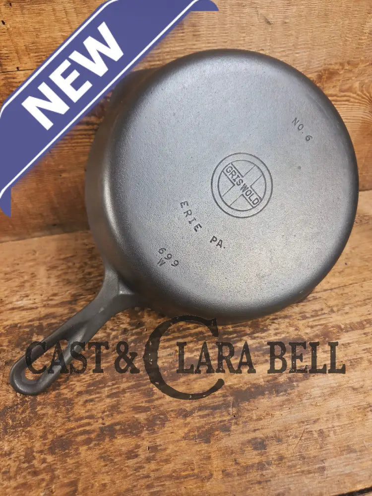 Beautiful Saute Pan! 1940’s Griswold #6 Cast Iron Skillet w/ Small Block Logo Flat Style Handle and Smooth Bottom 699 W