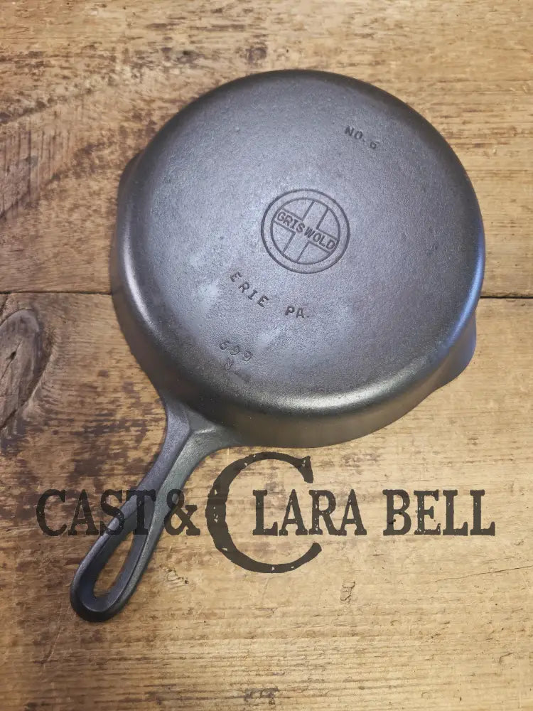 Beautiful Saute Pan! 1940’s Griswold #6 Cast Iron Skillet w/ Small Block Logo Flat Style Handle and Smooth Bottom 699 M