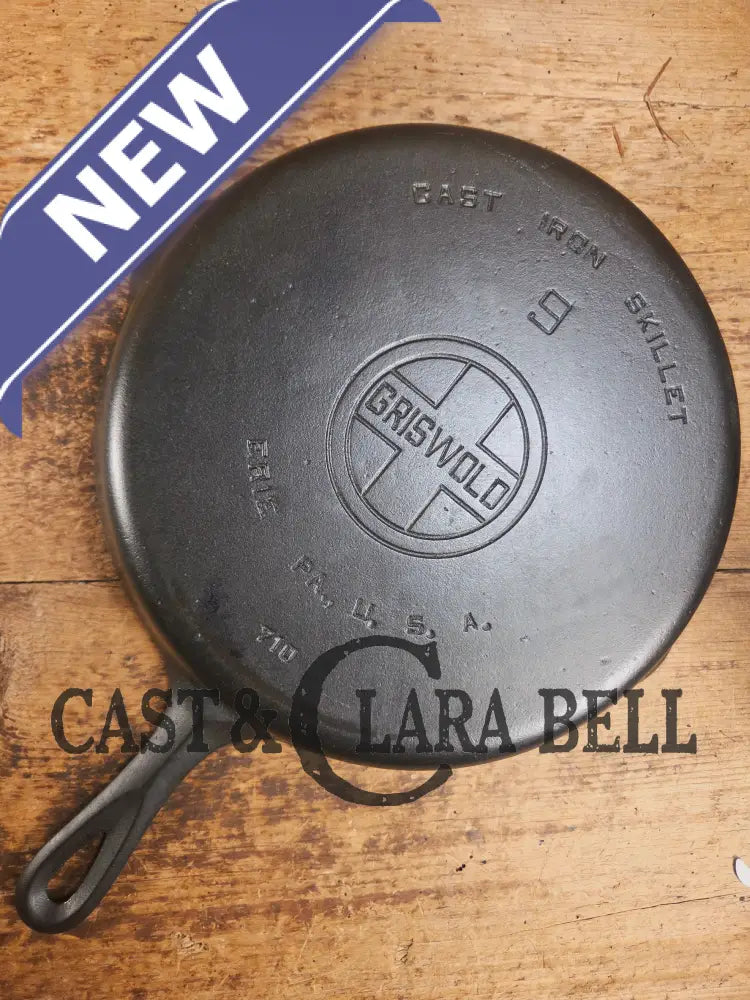 Beauty! 1930’s Griswold #9 Skillet with Large Block Logo and Smooth Bottom 710 Skillet