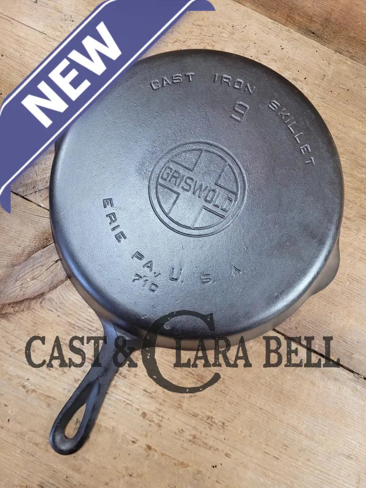 Beauty! 1930’S Griswold #9 Skillet With Large Block Logo And Smooth Bottom 710.