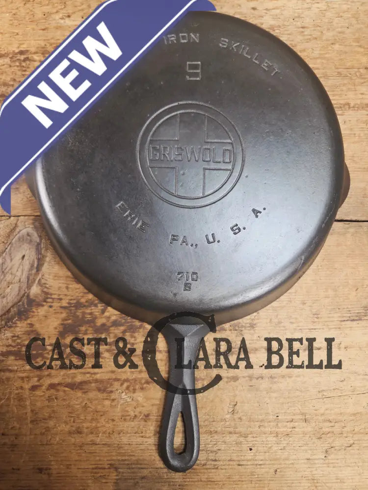 Beauty! 1930’s Griswold #9 Skillet with Large Block Logo and Smooth Bottom 710 Skillet