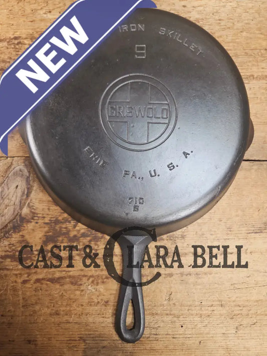 Beauty! 1930’s Griswold #9 Skillet with Large Block Logo and Smooth Bottom 710 Skillet