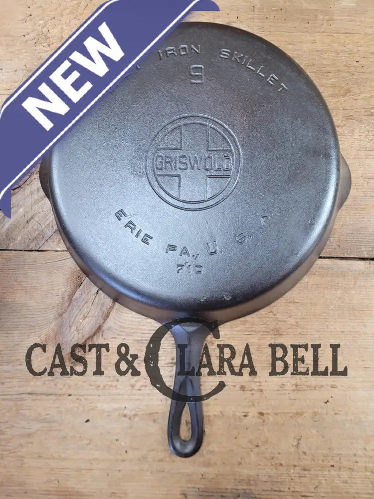 Beauty! 1930’S Griswold #9 Skillet With Large Block Logo And Smooth Bottom 710.