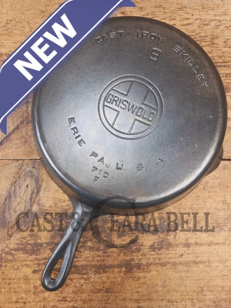 Beauty! 1930’s Griswold #9 Skillet with Large Block Logo and Smooth Bottom 710 F - Skillet