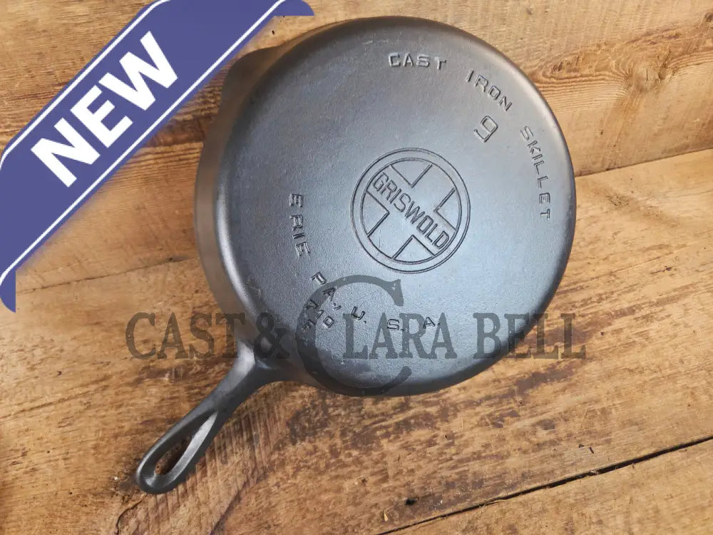 Beauty! 1930’s Griswold #9 Skillet with Large Block Logo and Smooth Bottom 710 F - Skillet
