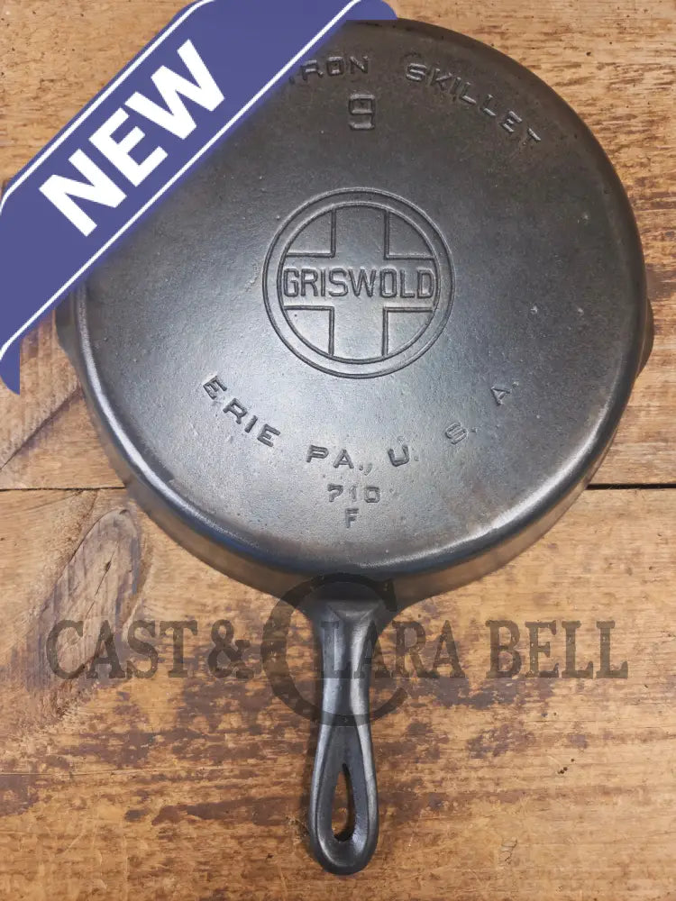 Beauty! 1930’s Griswold #9 Skillet with Large Block Logo and Smooth Bottom 710 F - Skillet