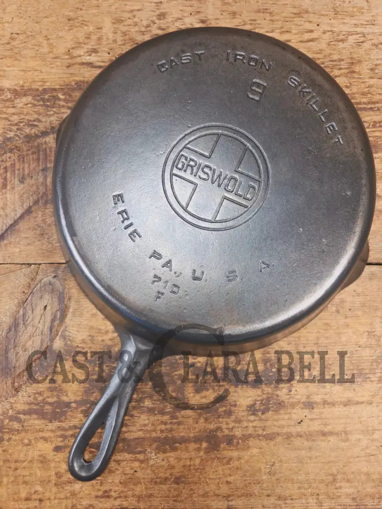 Beauty! 1930’s Griswold #9 Skillet with Large Block Logo and Smooth Bottom 710 F - Skillet