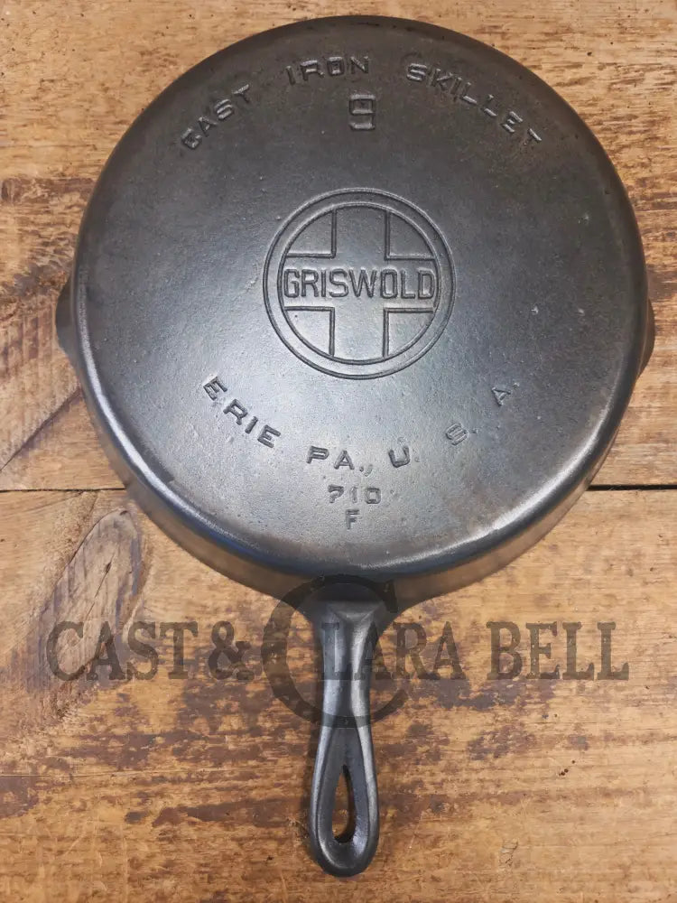 Beauty! 1930’s Griswold #9 Skillet with Large Block Logo and Smooth Bottom 710 F - Skillet